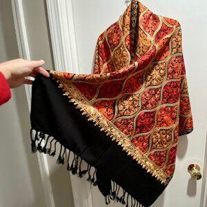 Whimsigoth Grunge Boho Cottage Allover Embroidery Colorful Wrap Shawl 30"X72"